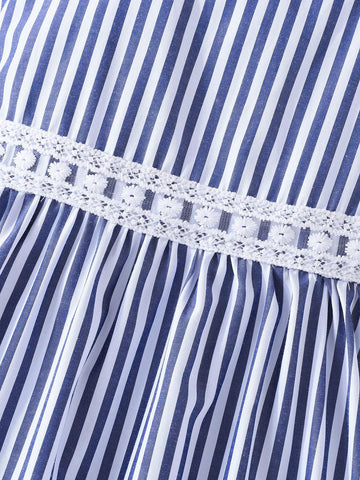 Little Girls' Striped Spaghetti Strap Dress With Embroidery Floral Designs, Perfect For Spring & Summer Holidays