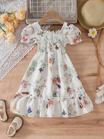 Little Girls' Summer Ditsy Floral Short Sleeve Dress