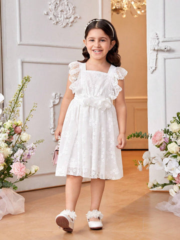 Little Girls' Sweet And Lovely Ombre Pink Butterfly Puff Sleeve Mesh Patchwork Dress