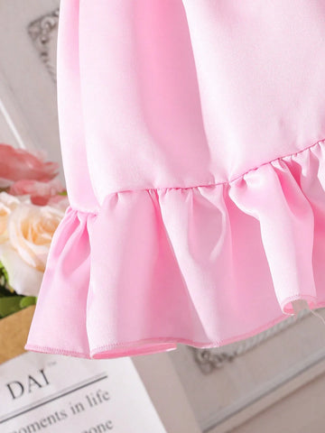 Little Girls' Sweet & Lovely Casual Holiday Fringed & Ruffle Spliced Mesh Dress