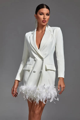 London White Feather Blazer Mini Dress
