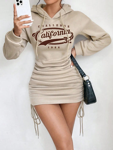 Long-Sleeved Women's Short Hooded Dress, Suitable For Daily Outings