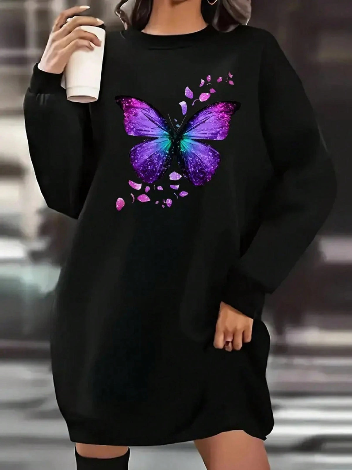 Long Hoodie Dress Butterfly Pattern Women's Clothing Fashion Trend