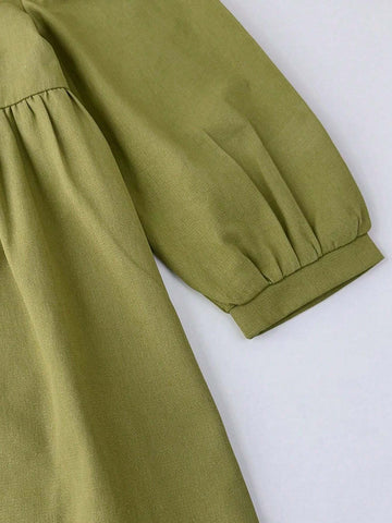 Long Sleeve Casual Front Slit Dress For Young Girls, Spring & Autumn
