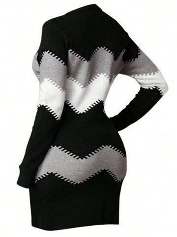 Long Sleeve Color Block Dress