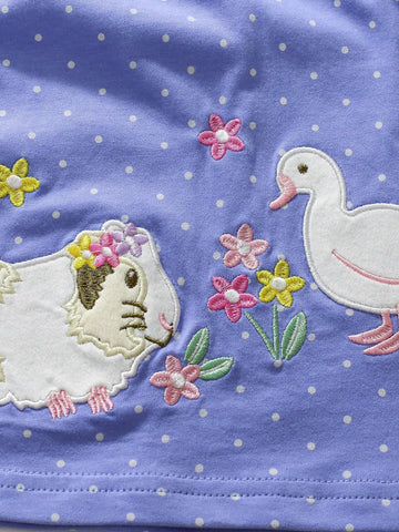 Long Sleeve Dress For Young Girl With Cute Rabbit & Duck Embroidery Pattern, Fashionable Style For Autumn