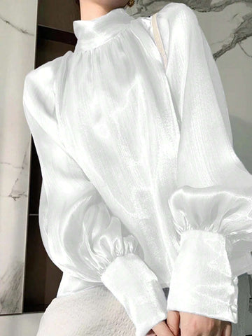 Long Sleeve Elegant Vintage High Collar Wrap Cuff Blouse