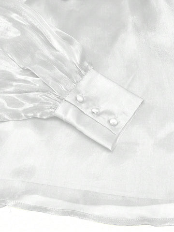 Long Sleeve Elegant Vintage High Collar Wrap Cuff Blouse