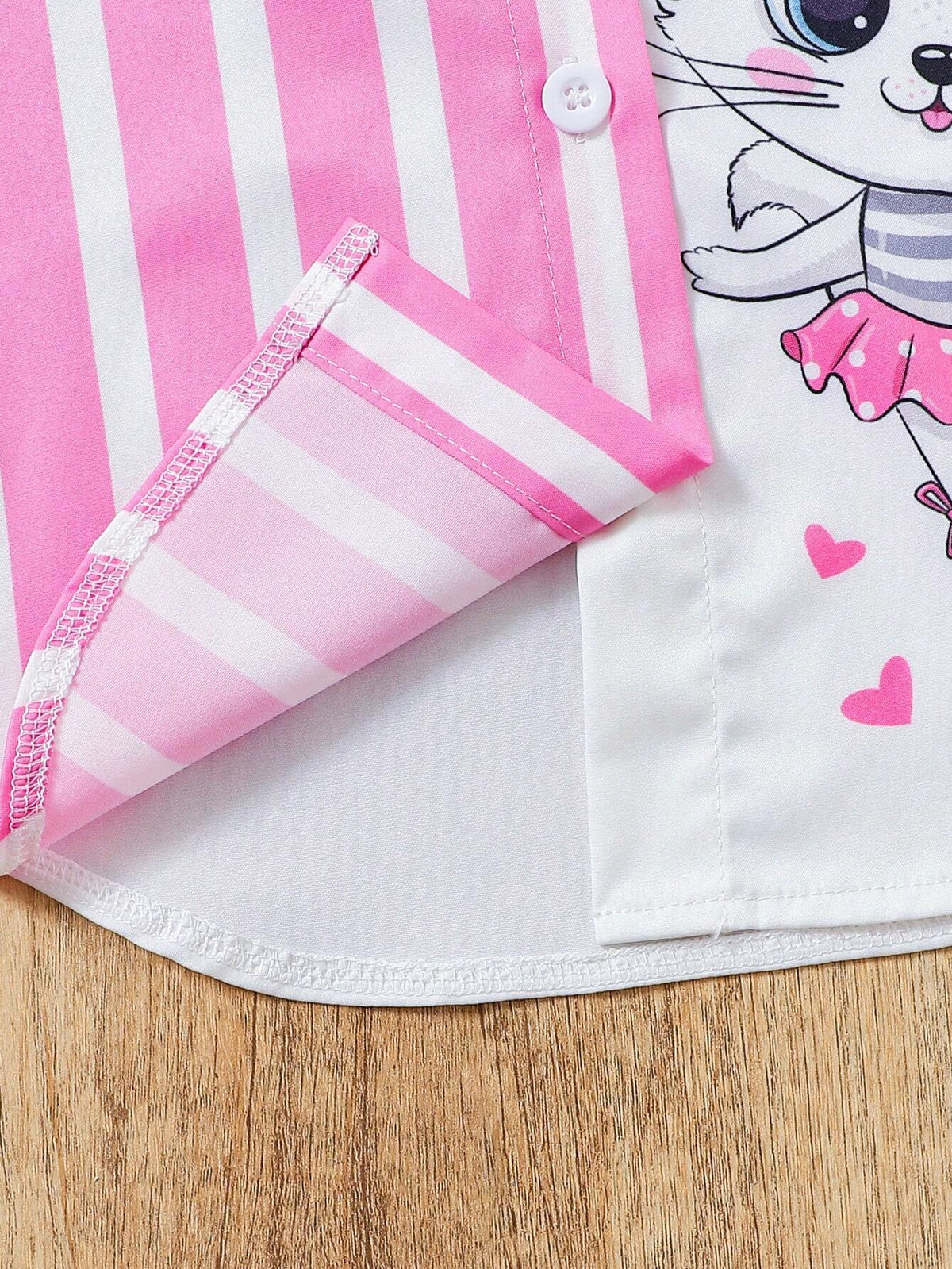 Long Sleeve Girls Cute Kitten Printed Colorblock Striped Fashion Blouse