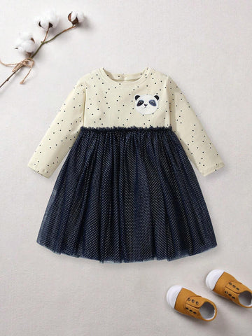Long Sleeve Girls Net Dress, Cute Casual Children Dress For Autumn