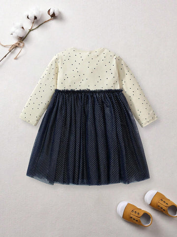 Long Sleeve Girls Net Dress, Cute Casual Children Dress For Autumn