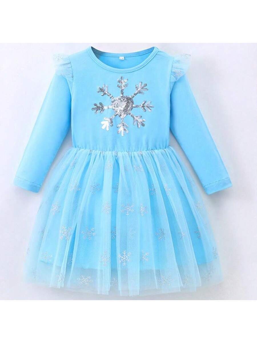 Long Sleeve Girls Princess Dress 2024 Christmas Cosplay Costumes For Young Girl Children Snowflake Sequin Disguise Carnival Party Dress Up