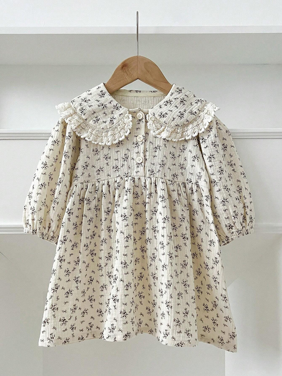 Long Sleeve Ruffle Collar Cute Girls Dress, Floral Print Princess Dress, Suitable For Spring And Autumn