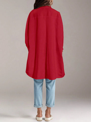 Long Sleeve Shirt Women Casual Autumn Winter White Batwing Sleeve Button Front Top