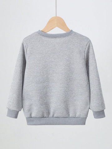 Long Sleeve Sweatshirt With Bear & Heart Print, Young Girl Girls Spring/Autumn Tops