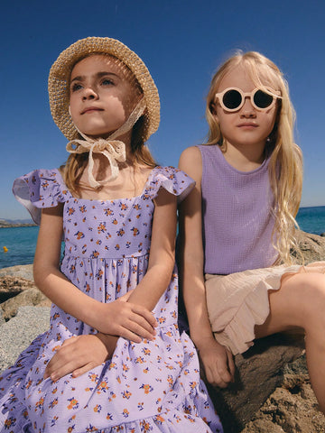 Young Girl Ditsy Floral Cap Sleeve Loose Round Neck Dress