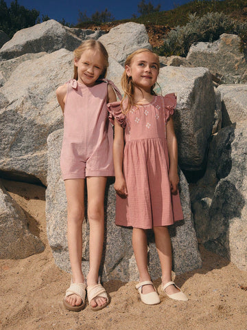 Young Girl Geometric Print Round Neck Cap Sleeve Casual Dress