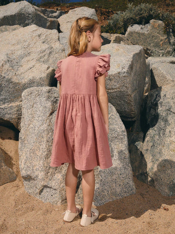 Young Girl Geometric Print Round Neck Cap Sleeve Casual Dress