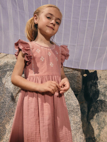 Young Girl Geometric Print Round Neck Cap Sleeve Casual Dress