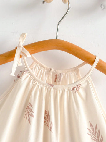 Young Girl Plant & Floral Pattern Loose A-Line Backless Slip Dress