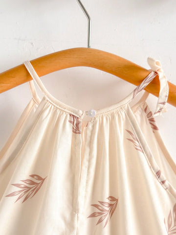 Young Girl Plant & Floral Pattern Loose A-Line Backless Slip Dress