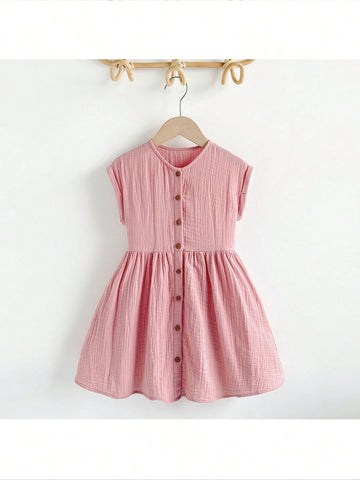 Young Girl Vacation Casual Front Button Up Dress