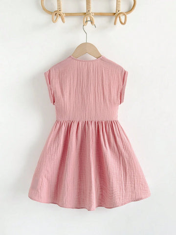 Young Girl Vacation Casual Front Button Up Dress