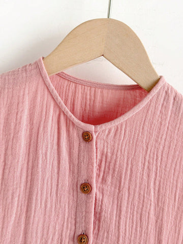 Young Girl Vacation Casual Front Button Up Dress