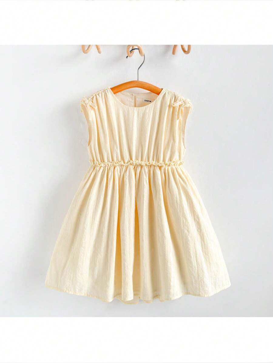 Young Girls Cute Ruffle Trim Cinched Waist Casual Dress For Spring & Summer