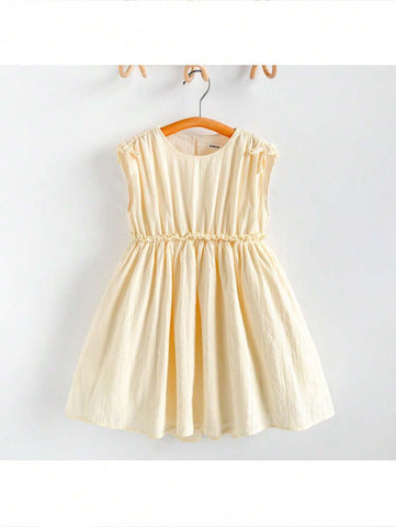 Young Girls Cute Ruffle Trim Cinched Waist Casual Dress For Spring & Summer