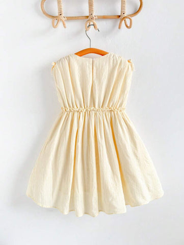 Young Girls Cute Ruffle Trim Cinched Waist Casual Dress For Spring & Summer