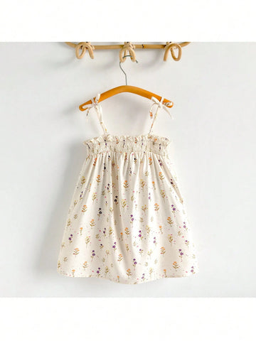 Young Girls Floral Print Spaghetti Strap Casual Dress