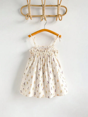Young Girls Floral Print Spaghetti Strap Casual Dress