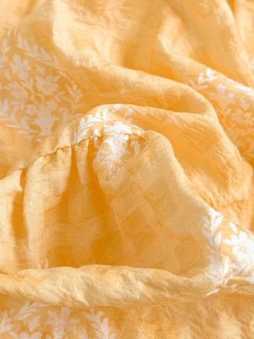 Young Girls' Yellow Printed Lantern Sleeve Loose Casual Resort Midi Dress, Spring/Summer