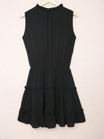 Loose Fit Sleeveless V-Neck Solid Color Simple Dress