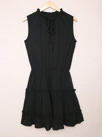 Loose Fit Sleeveless V-Neck Solid Color Simple Dress