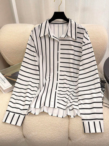 Loose Fit Striped Shirt - European & American Style
