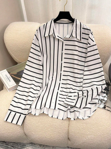 Loose Fit Striped Shirt - European & American Style