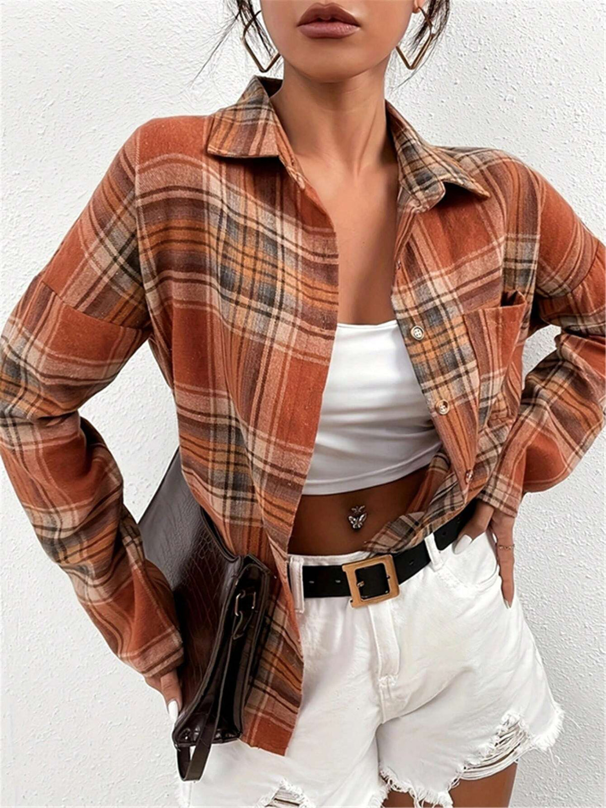 Loose Plaid Long Sleeve Casual Shirt With Drop Shoulder Design