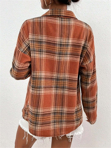 Loose Plaid Long Sleeve Casual Shirt With Drop Shoulder Design