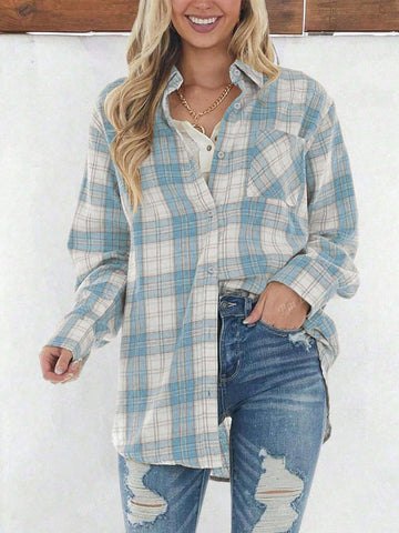 Loose Retro Checkered Women's Casual Shirt Suitable For Spring, Autumn, And Winter