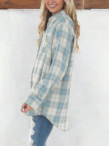Loose Retro Checkered Women's Casual Shirt Suitable For Spring, Autumn, And Winter