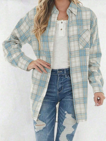 Loose Retro Checkered Women's Casual Shirt Suitable For Spring, Autumn, And Winter