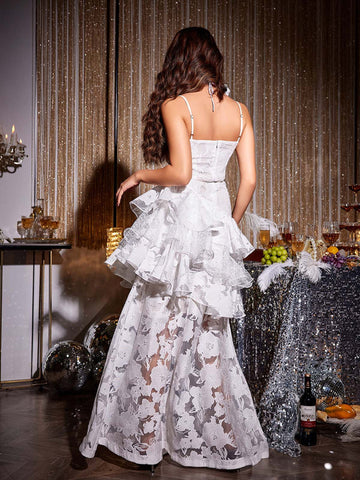 Loursa Floral Tiered Lace Maxi Dress With Choker