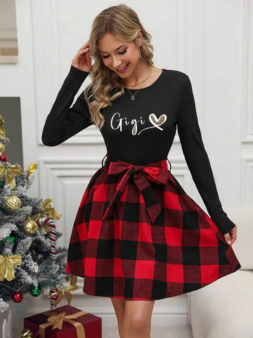 Love Leopard Print Pattern, Casual Round Neck Long Sleeve Dress, Autumn Women's Clothing