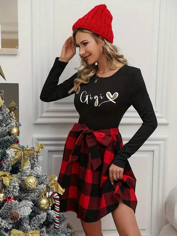 Love Leopard Print Pattern, Casual Round Neck Long Sleeve Dress, Autumn Women's Clothing