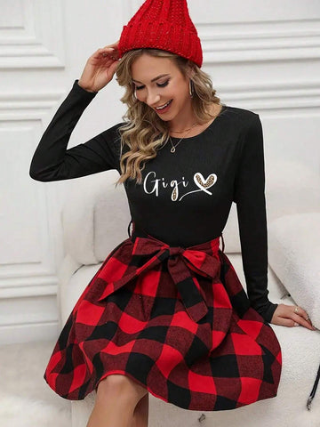 Love Leopard Print Pattern, Casual Round Neck Long Sleeve Dress, Autumn Women's Clothing