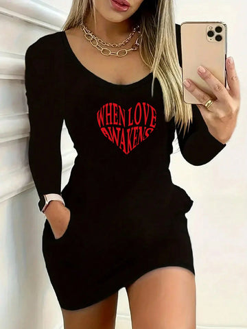 Love Print, Valentine's Day Special, Soft Polyester Fiber, Machine Washable Long Sleeve Short Sleeve Ladies Simple Fashion Casual Everyday