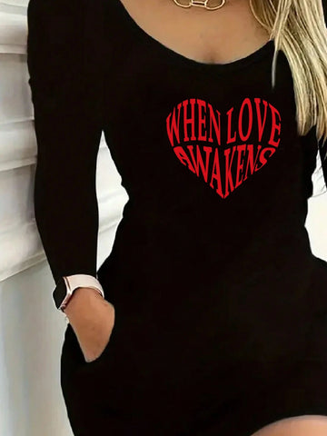 Love Print, Valentine's Day Special, Soft Polyester Fiber, Machine Washable Long Sleeve Short Sleeve Ladies Simple Fashion Casual Everyday