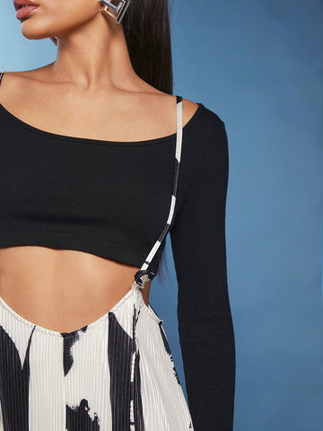 Love Sadie Graphic Print Wide Leg Suspender Jumpsuit Without Tee